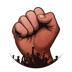 Fist hand vector illustration with Silhouette of people raising their hands vector