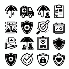 outline insurance icon set silhouette vector illustration white background