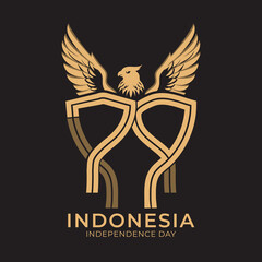 79th Indonesian Independence Day concept logo with golden color of eagle illustration