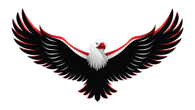 Black eagle with red and white bands on its wings vector illustration. 2024 Indonesian Independence Day symbol