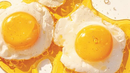 Closeup of sunny side up eggs, each egg showing its unique yolk and white patterns - obrazy, fototapety, plakaty
