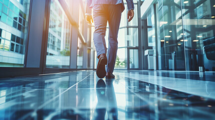 low angle view of a businessman walking in office, Corporate Life Business person Walking