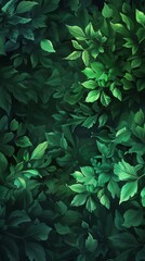 Abstract background, green forest, foliage and leaves in green shades, dark atmosphere creating a mysterious mood, digital painting in the style of high detail, high resolution and high quality photog