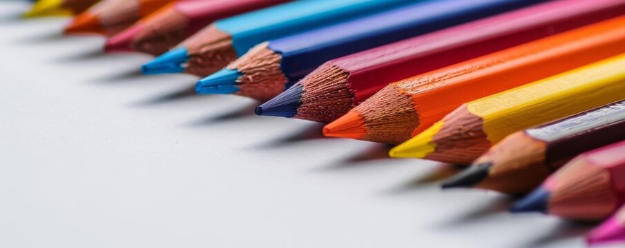 Bright and simple image of colored pencils and a sketchpad with a social media post draft, on a clear background