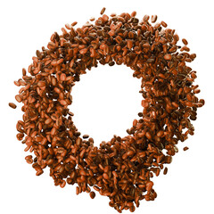 Capital letter Q made from coffee beans. Coffee font. Alphabet made from coffee beans. Transparent background. 