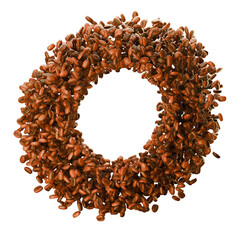 Capital letter O made from coffee beans. Coffee font. Alphabet made from coffee beans. Transparent background. 