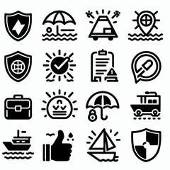 outline protection icon set silhouette vector illustration white background