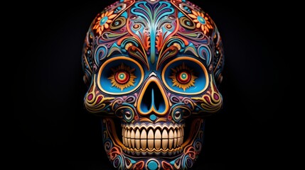 Ornate and Vibrant Mexican Day of the Dead Calavera Skull Art - obrazy, fototapety, plakaty