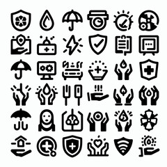 outline protection icon set silhouette vector illustration white background