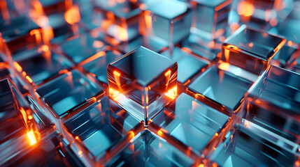 modern 3d wallpaper with glass cubes, abstract background for technology or business presentation, website homepage banner backdrop