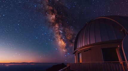 The stars and the Milky Way seen through the open dome of an astronomical observatory.