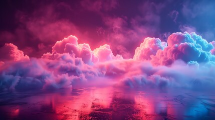 Pink and blue cloudscape with a glowing pink sea - obrazy, fototapety, plakaty