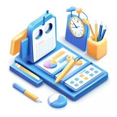 Effective project task management and time planning tools. Project development icon. 3d vector illustration. Work organizer, daily plan. 