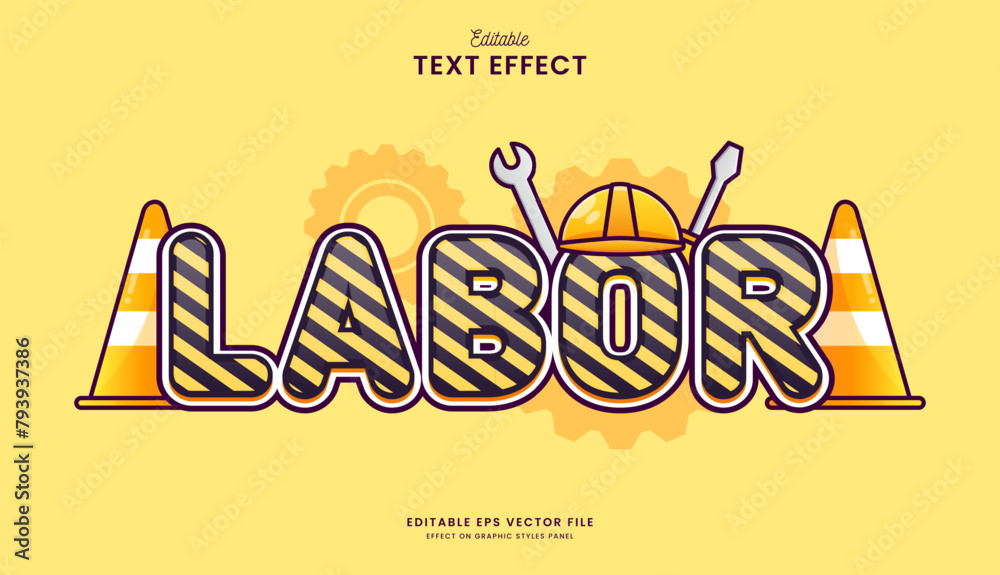 Wall mural decorative editable cute labor text effect vector design