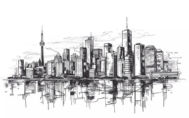 Fototapeta na wymiar Hand drawn City Sketch for your design, Drawn in black ink on white background 