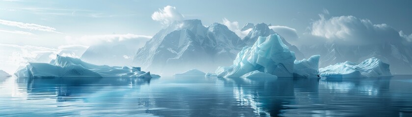 Abstract icebergs floating in a Nordic fjord cool tone of nature