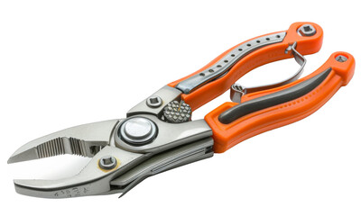 Fototapeta premium A close-up of a versatile pair of pliers with orange ergonomic handles, showcasing precision cutting and gripping capabilities, suitable for various DIY tasks in a workshop setting
