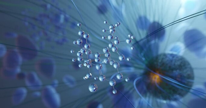 Daridorexant rotating molecular 3d structure ball-and-stick model, looped video orexin antagonist