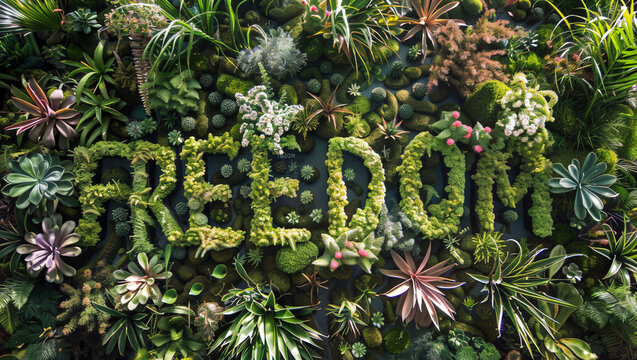 A collage of flowers and plants illustrating the word "FREEDOM"