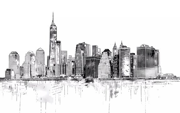 Vector city graphic sketch black and white cityscape skyline image