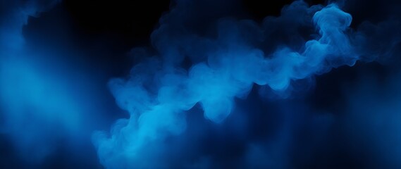 Blue Smoke on Black Background. Ethereal Motion in Darkness with Highlighted Smoke.