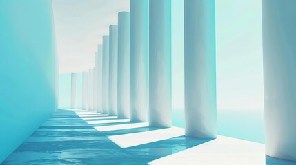 Obraz premium airy minimalist architectural background with tilted white columns and light blue sky abstract digital painting