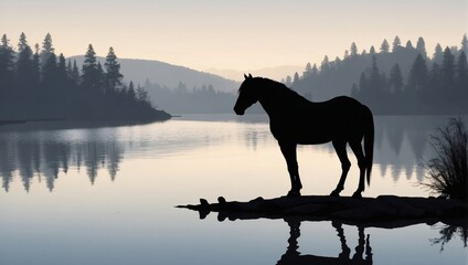 Skeletal Horse Silhouette by the Lake's Edge