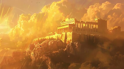 Fototapeta premium ancient acropolis of athens bathed in golden light iconic greek landmark on sacred hill digital illustration