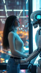  human and a robot engaged in a collaborative effort to advance technology and innovation