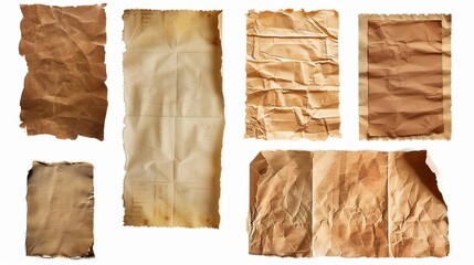 assorted vintage paper textures isolated on white scrapbooking design elements