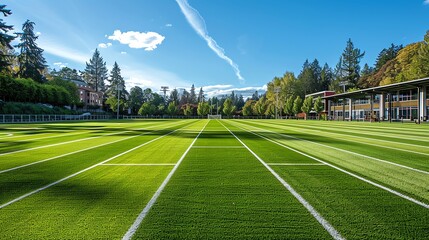 American football field with green turf and white lines