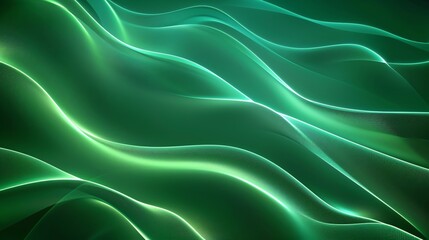 Obraz premium Abstract green background with wavy lines and soft glow, creating an elegant and modern design for presentation or packaging use The image has a high resolution of 3072x4698 pixels, providing detailed