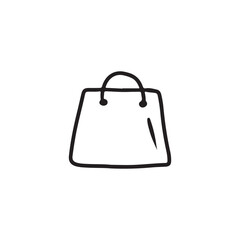 Beautiful simple bag in black isolated on white background. Hand drawn vector sketch illustration in doodle engraved line art vintage style. Accessory for fashion look, concept of shopping, products.