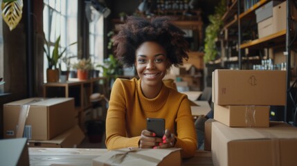 Smiling Entrepreneur in Her Workspace