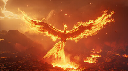 The image shows a phoenix rising from the ashes. The phoenix is a mythical bird that is said to be a symbol of hope and renewal.

 - obrazy, fototapety, plakaty