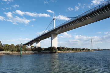 West gate bridge in Melbourne, a steel, box girder, cable-stayed bridge in Melbourne spanning the Yarra River just north of its mouth into Port Phillip