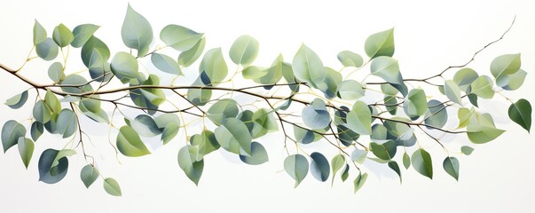 A branch of eucalyptus leaves painted in watercolors. - obrazy, fototapety, plakaty