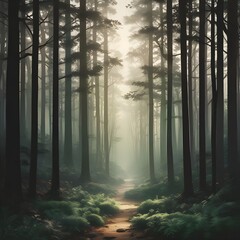 an abstract background inspired by the interplay of light and shadow in a dense forest at dawn.