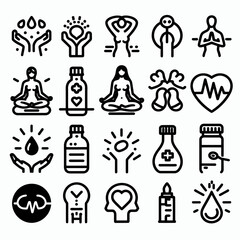 outline wellness icon set silhouette vector illustration white background
