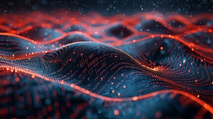 A sea of binary data. Coding sequences in big data. Data field, coding language, data security, encoding, digital information. Three-dimensional visualization of online technology.