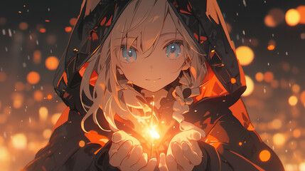 Fantasy girl hold a magic burning fire in hand, 4k,  wallpaper 