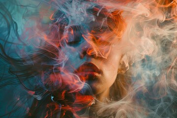 smoke, fire ligh woman