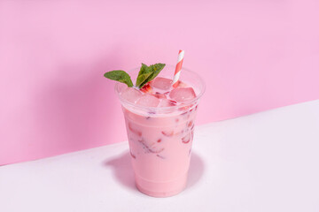 Strawberry coconut milkshake, creamy cocktail drink