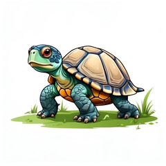Sea Turtle in cartoon style. Cute Turtle  isolated on white background. Watercolor drawing, hand-drawn Turtle  in watercolor. For children's books, for cards, Children's illustration.