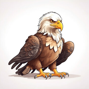 Eagle in cartoon style. Cute Eagle isolated on white background. Watercolor drawing, hand-drawn Eagle in watercolor. For children's books, for cards, Children's illustration.