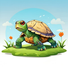 Fototapeta premium Sea Turtle in cartoon style. Cute Turtle isolated on white background. Watercolor drawing, hand-drawn Turtle in watercolor. For children's books, for cards, Children's illustration.