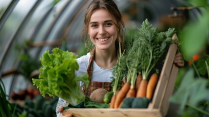 Obraz premium A Smiling Woman with Fresh Produce