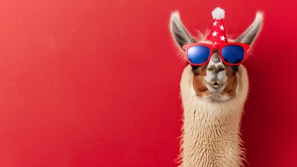 Fototapeta premium Jolly Llama Adorned in Patriotic Attire Celebrates July 4th Independence Day