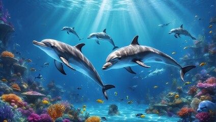 Fototapeta na wymiar Stunning, Exhilarating, Artistic, Enchanting, and Exceptional Illustration of Dolphin Aquatic Cinematic Adventure, Abstract D Wallpaper.