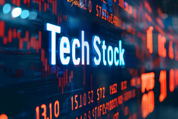 Investing in technology stock sector or fund concept, stock market display with word “Tech Stock” on digital background